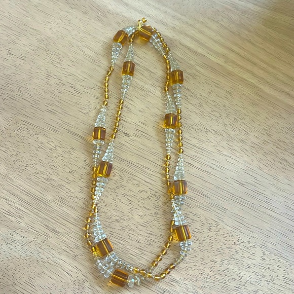 VINTAGE Long Strand Amber and Clear Beaded Necklace, bought in Provence. - Picture 1 of 4